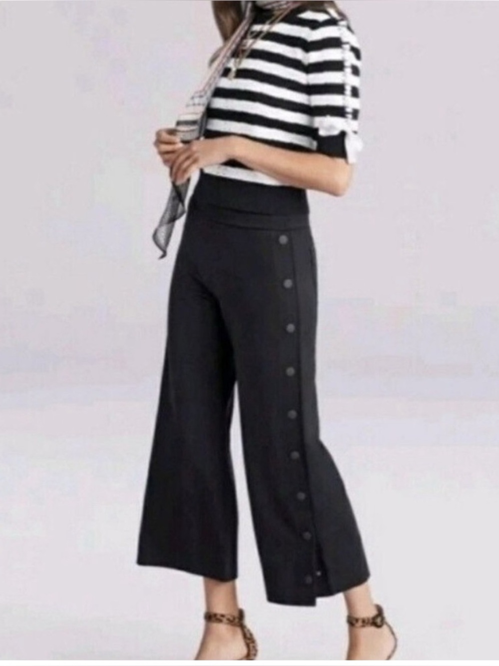 CAbi Snap Cropped Pants In Black Wide Flare Leg Side Snap Style Number 5867